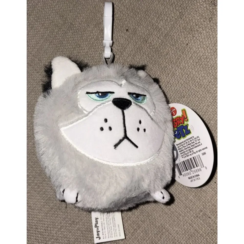Hangry Petz Bag Key Chain Series 1 ~ Cooper The Gray Cat Plush By Jay Play Grump